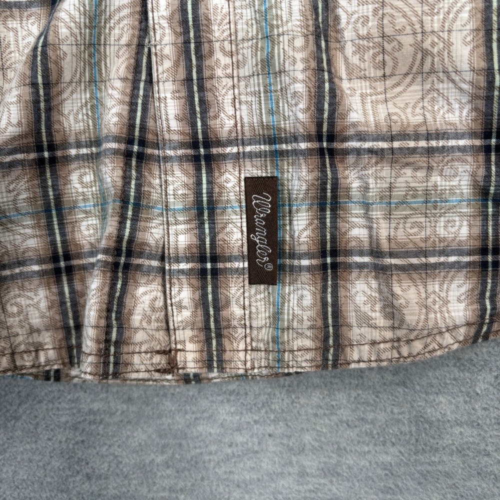 Wrangler Retro Mens XL Tan Brown Plaid Paisley Pearl Snap Western Shirt MVR169M - Picture 6 of 10